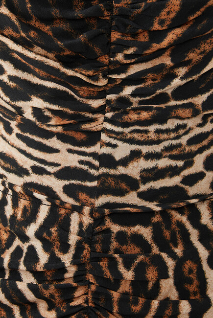 Leopard Crepe De Chine Cinched Dress